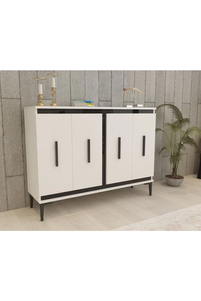DEMONTE DECOR NİTTRA KONSOL 4 KAPAKLI , 10 RAFLI BEYAZ-ROYALMERMER - 2