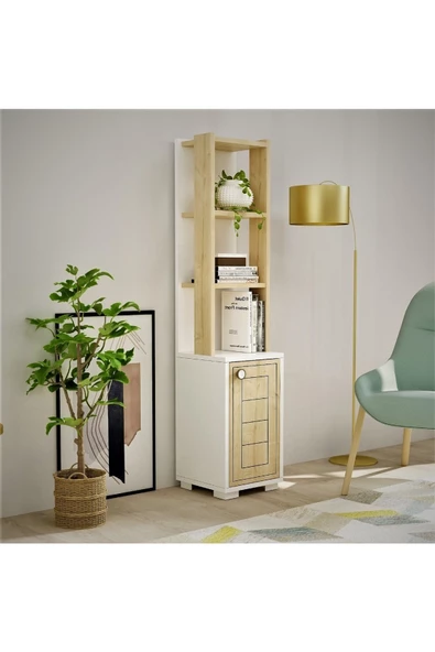 DEMONTE DECOR Kapaklı, 3 Raflı Anka Kitaplık Beyaz-safirmeşe