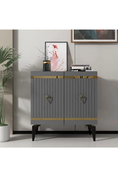 DEMONTE DECOR YUMMY LAZER ÇİZGİLİ - PLEKSİ DESENLİ KONSOL , ÇOK AMAÇLI DOLAP , BANYO DOLABI ANTRASİT-ALTIN - 7
