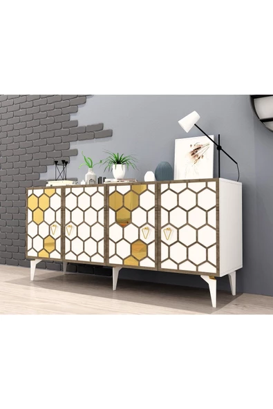 DEMONTE DECOR PETTEK LAZER KESİMLİ KONSOL BEYAZ-ALTIN - 1