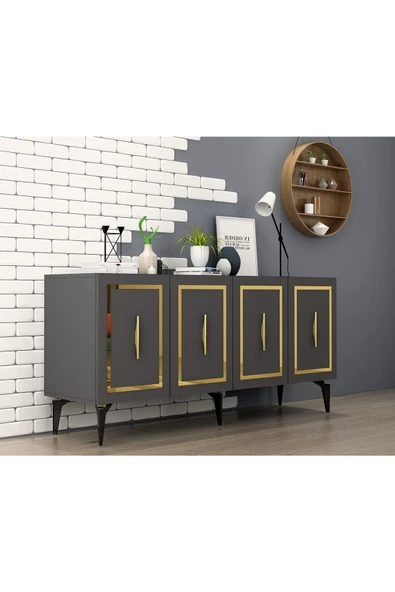 DEMONTE DECOR VANNESSA LAZER DESENLİ PLEKSİLİ KONSOL ANTRASİT-ALTIN - 4