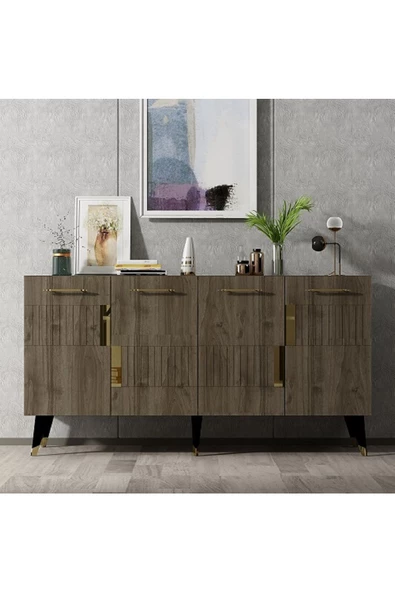 DEMONTE DECOR 4 Kapaklı Moda Konsol Ceviz-altın