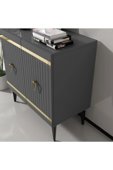 DEMONTE DECOR YUMMY LAZER ÇİZGİLİ - PLEKSİ DESENLİ KONSOL , ÇOK AMAÇLI DOLAP , BANYO DOLABI ANTRASİT-ALTIN - 8