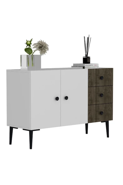 DEMONTE DECOR 3 Kapaklı Avatar Konsol, Çok Amaçlı Dolap, Ayakkabılık Beyaz-ceviz - 2