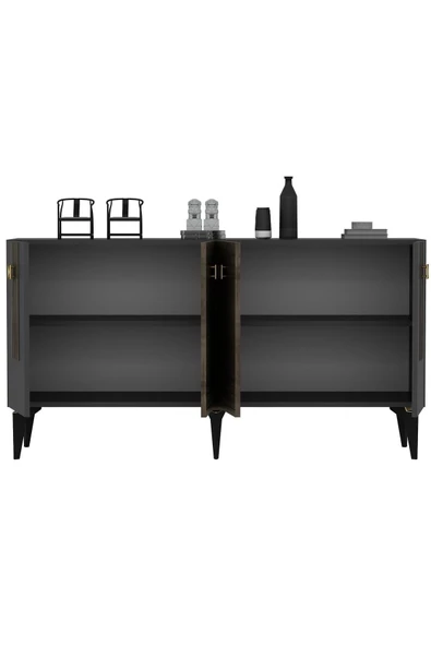 DEMONTE DECOR LUNA KONSOL 4 KAPAKLI 4 RAFLI CEVİZ - ANTRASİT - 4