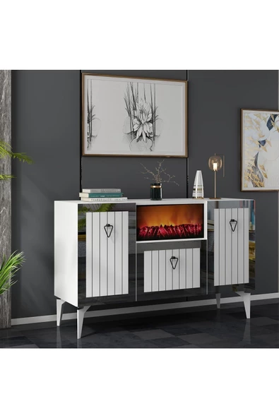 DEMONTE DECOR LİİNDA ŞÖMİNELİ KONSOL BEYAZ-GÜMÜŞ - 3
