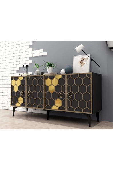 DEMONTE DECOR PETTEK LAZER KESİMLİ KONSOL ANTRASİT-ALTIN