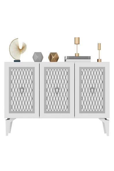 DEMONTE DECOR 3 Kapaklı Katya Konsol Beyaz-gümüş - 4