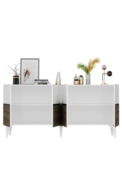DEMONTE DECOR TEDDY LAZER KESİMLİ PLEKSİ DETAYLI KONSOL BEYAZ-CEVİZ-GÜMÜŞ - 5