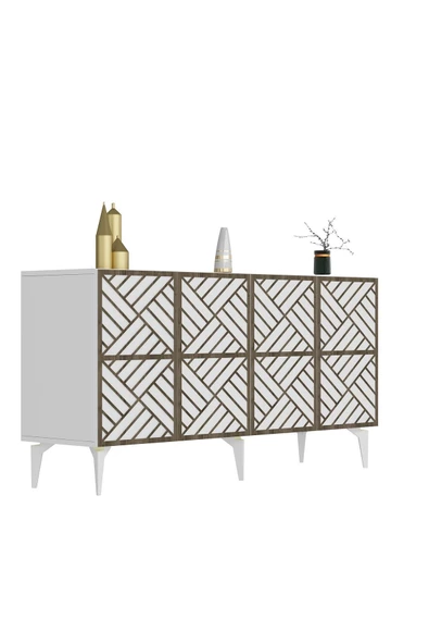 DEMONTE DECOR GRACCE LAZER KESİMLİ KONSOL BEYAZ-(CEVİZ DESEN) - 5