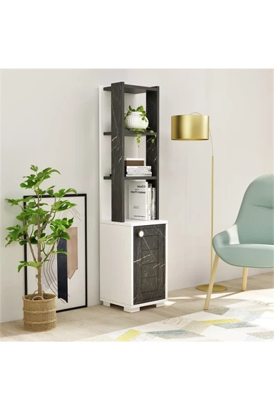 DEMONTE DECOR Kapaklı, 3 Raflı Anka Kitaplık Beyaz-royalmermer