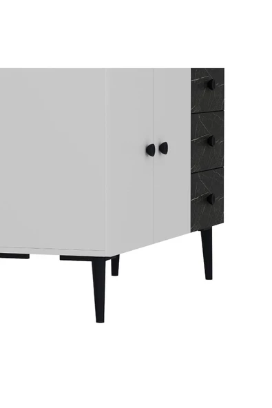 DEMONTE DECOR 3 Kapaklı Avatar Konsol, Çok Amaçlı Dolap, Ayakkabılık Beyaz-royalmermer - 5
