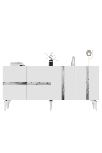 DEMONTE DECOR VANİA KONSOL 4 KAPAKLI BEYAZ-GÜMÜŞ - 5