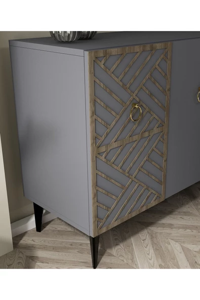 DEMONTE DECOR VESTA KONSOL 4 KAPAKLI  ANTRASİT (CEVİZ DESEN) - 3