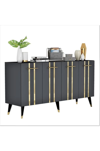 DEMONTE DECOR Assel Konsol Lazer Çizgili ,pleksi Desenli Antrasit-altın - 6