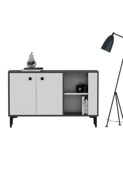 DEMONTE DECOR 2 Kapaklı Sahra Konsol, Çok Amaçlı Dolap, Ayakkabılık Antrasit-beyaz - 3