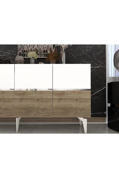 DEMONTE DECOR TEDDY LAZER KESİMLİ PLEKSİ DETAYLI KONSOL BEYAZ-CEVİZ-GÜMÜŞ - 7