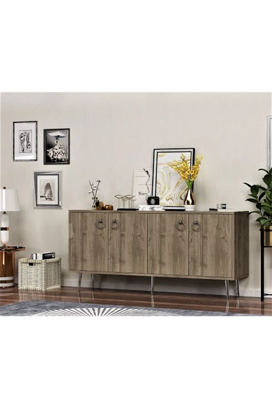 DEMONTE DECOR SOLLE 160 cm 4 KAPAKLI ,RAFLI KONSOL CEVİZ