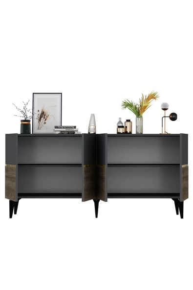 DEMONTE DECOR Tedyy Lazer Kesimli Pleksi Detaylı Konsol Antrasit-ceviz-altın - 5