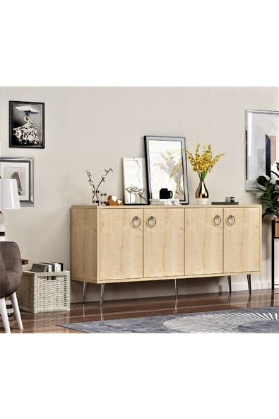 DEMONTE DECOR SOLLE 160 cm 4 KAPAKLI ,RAFLI KONSOL SAFİRMEŞE - 2