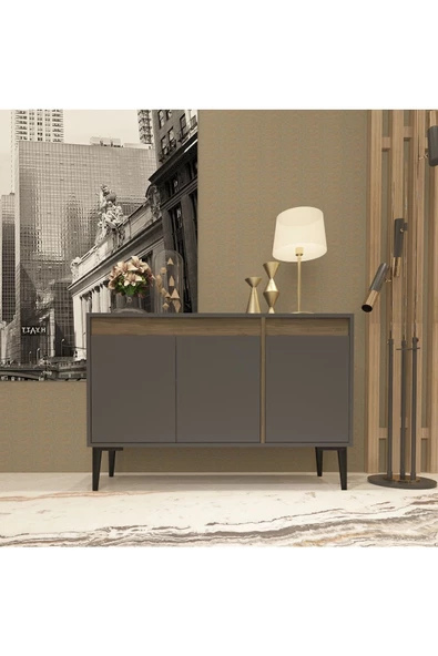 DEMONTE DECOR 3 Kapaklı Asude Konsol Antrasit-ceviz - 1