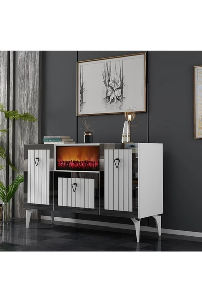 DEMONTE DECOR LİİNDA ŞÖMİNELİ KONSOL BEYAZ-GÜMÜŞ - 2