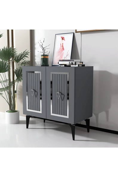 DEMONTE DECOR Caprii Pleksi Desenli Konsol , Çok Amaçlı Dolap , Banyo Dolabı Antrasit-gümüş - 2