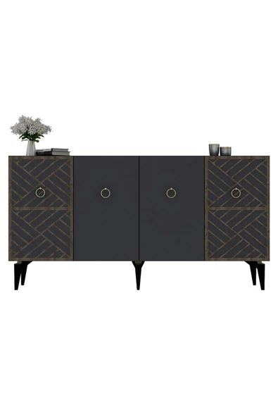DEMONTE DECOR VESTA KONSOL 4 KAPAKLI  ANTRASİT (CEVİZ DESEN) - 5
