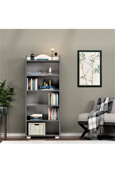 DEMONTE DECOR 6 Raflı Wıse Kitaplık Antrasit