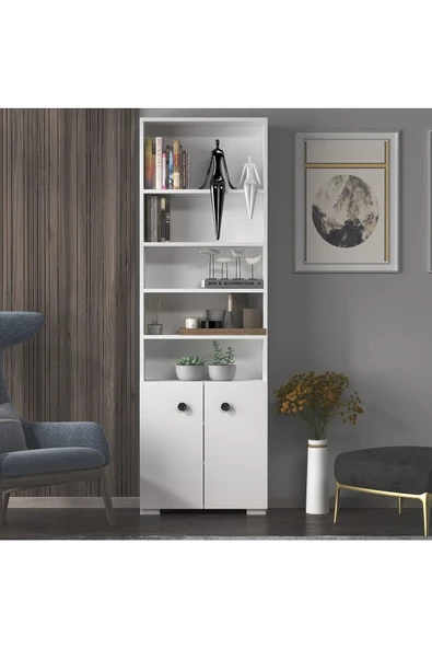 DEMONTE DECOR REMY KAPAKLI,RAFLI KİTAPLIK (TEKLİ MODÜL) BEYAZ