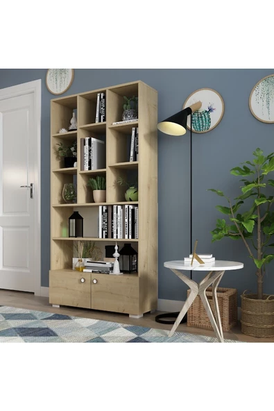 DEMONTE DECOR 2 Kapaklı, 11 Raflı Penguen Kitaplık Safirmeşe