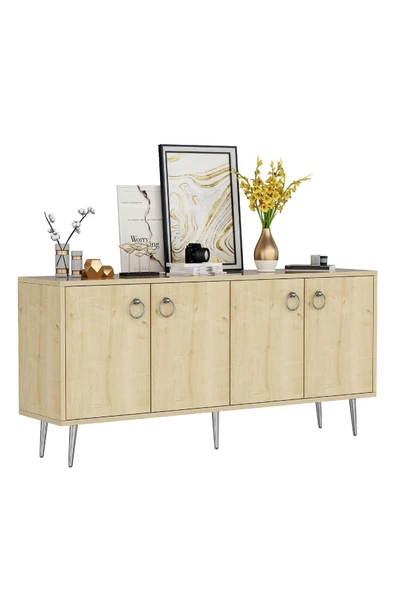 DEMONTE DECOR SOLLE 160 cm 4 KAPAKLI ,RAFLI KONSOL SAFİRMEŞE - 4