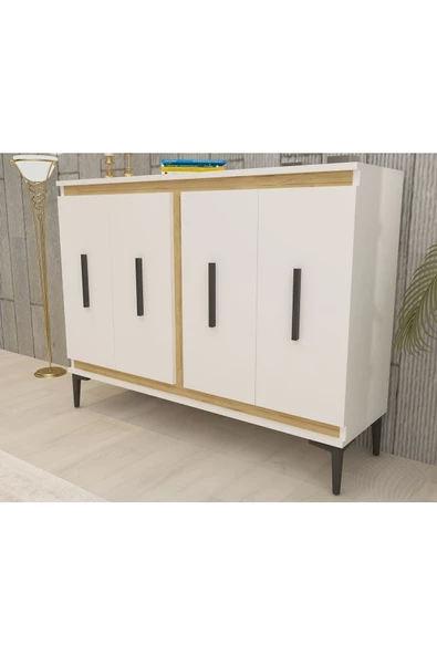 DEMONTE DECOR NİTTRA KONSOL 4 KAPAKLI , 10 RAFLI BEYAZ-SAFİRMEŞE