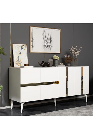 DEMONTE DECOR VANİA KONSOL 4 KAPAKLI BEYAZ-ALTIN