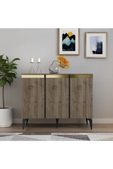 DEMONTE DECOR Ada Konsol Ceviz-royal Mermer-altın