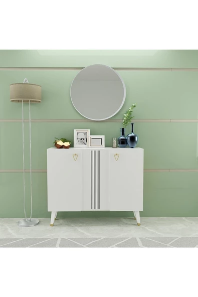 DEMONTE DECOR 2 Kapaklı, 4 Raflı Honey Konsol Beyaz-beyaz
