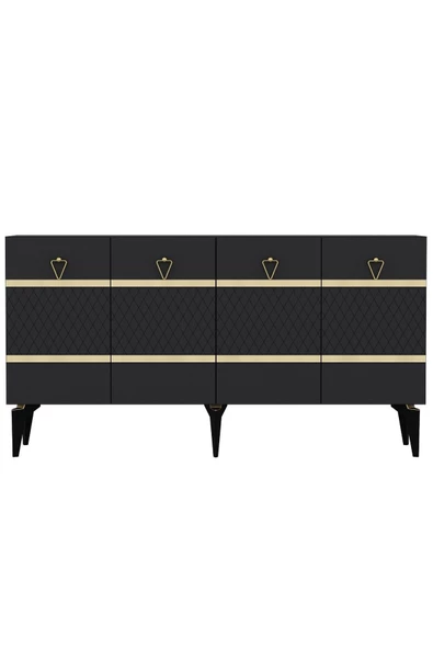 DEMONTE DECOR PELİN KONSOL 4 KAPAKLI RAFLI ANTRASİT-ALTIN - 4