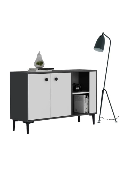 DEMONTE DECOR 2 Kapaklı Sahra Konsol, Çok Amaçlı Dolap, Ayakkabılık Antrasit-beyaz - 2
