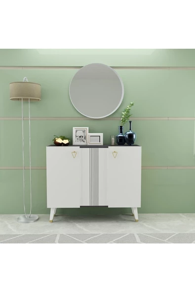 DEMONTE DECOR 2 Kapaklı, 4 Raflı Honey Konsol Royalmermer-beyaz