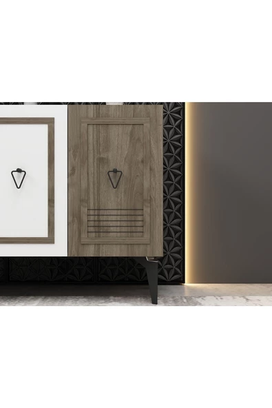 DEMONTE DECOR ASYA KONSOL 4 KAPAKLI RAFLI CEVİZ-BEYAZ - 3