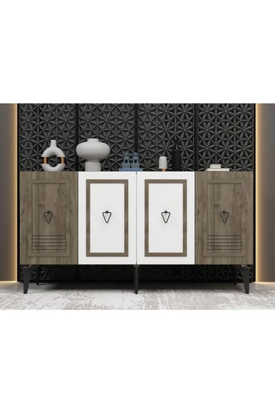 DEMONTE DECOR ASYA KONSOL 4 KAPAKLI RAFLI CEVİZ-BEYAZ - 1