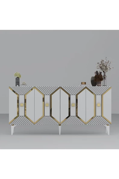 DEMONTE DECOR YUMEDİ MODERN KONSOL BEYAZ-ALTIN - 5