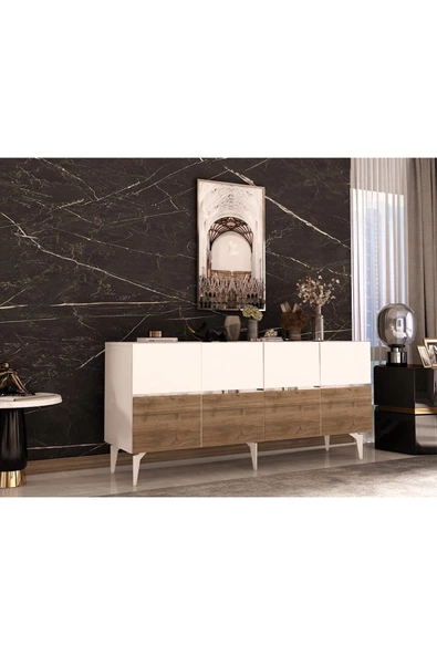 DEMONTE DECOR TEDDY LAZER KESİMLİ PLEKSİ DETAYLI KONSOL BEYAZ-CEVİZ-GÜMÜŞ - 6