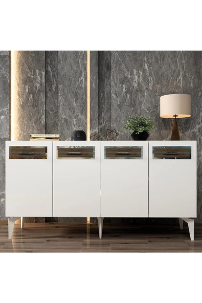 DEMONTE DECOR Ecem Konsol Beyaz - Gümüş