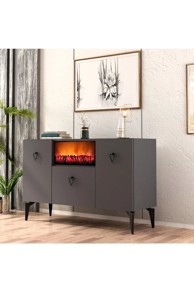 DEMONTE DECOR SİENNA ŞÖMİNELİ , 3 KAPAKLI KONSOL - ANTRASİT