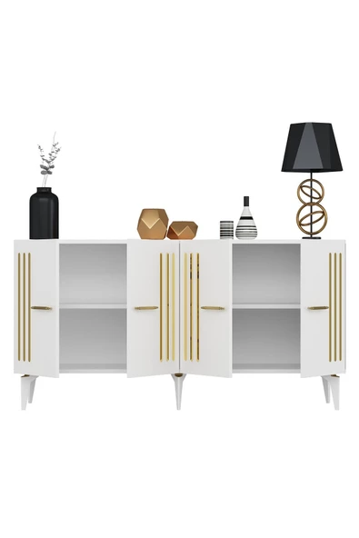 DEMONTE DECOR JUNNES PLEKSİ DESENLİ KONSOL BEYAZ-ALTIN - 4