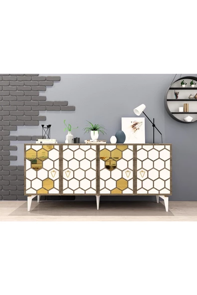 DEMONTE DECOR PETTEK LAZER KESİMLİ KONSOL BEYAZ-ALTIN - 2