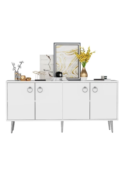 DEMONTE DECOR SOLLE 160 cm 4 KAPAKLI ,RAFLI KONSOL BEYAZ - 6