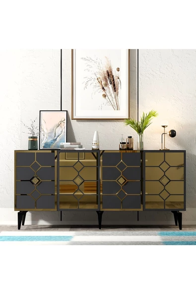 DEMONTE DECOR IRMAAK KONSOL ANTRASİT-ALTIN