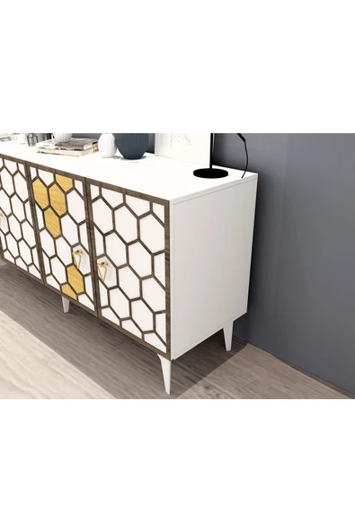 DEMONTE DECOR PETTEK LAZER KESİMLİ KONSOL BEYAZ-ALTIN - 5